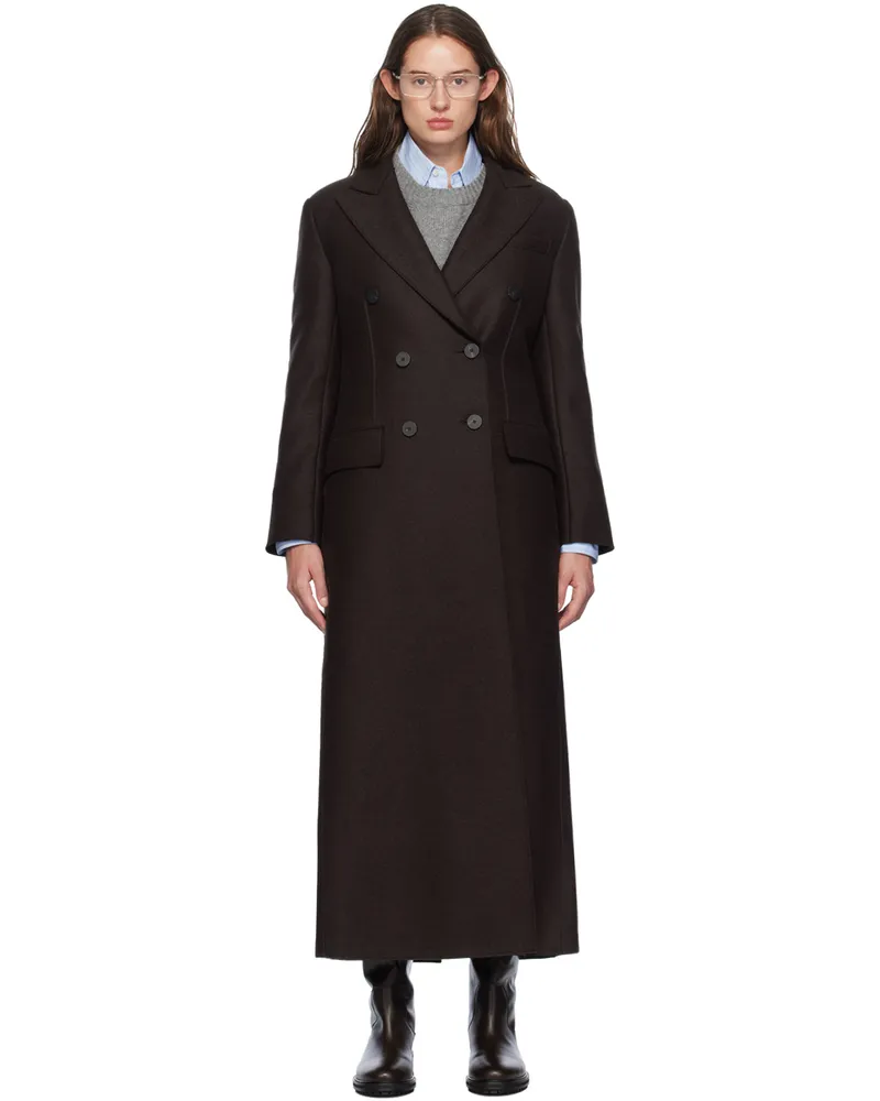 Harris Wharf London Brown Long Double Breasted Coat 451