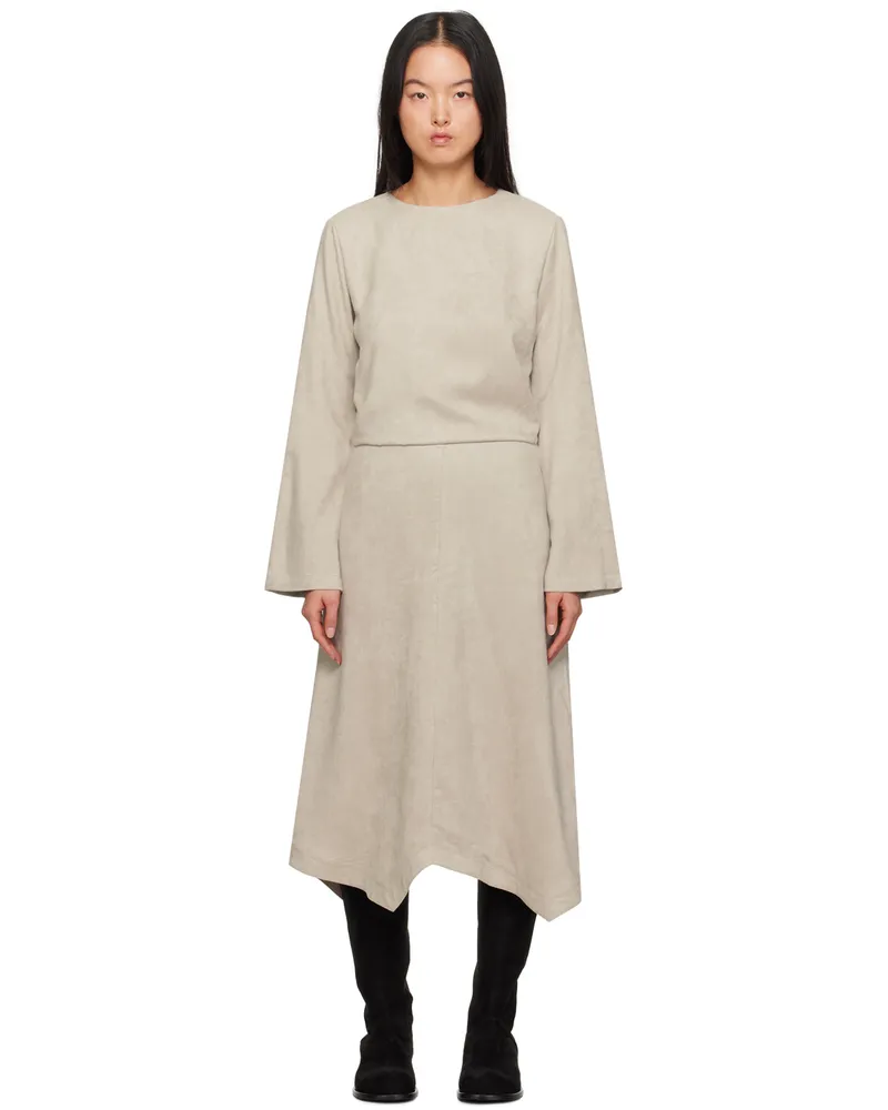Youth Gray Asymmetric Faux-Leather Midi Dress Grey