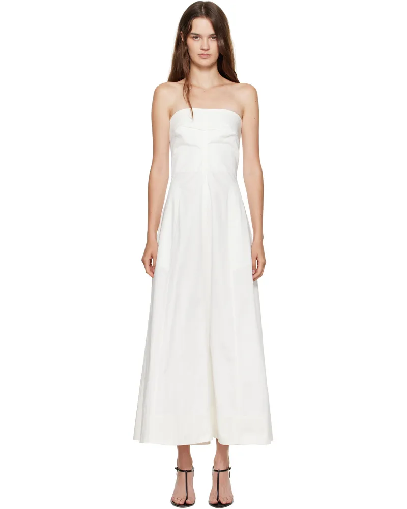 St. Agni Off-White Sculpted Cotton Strapless Midi Dress Milk