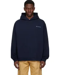 Marni Navy Print Hoodie Flbblue