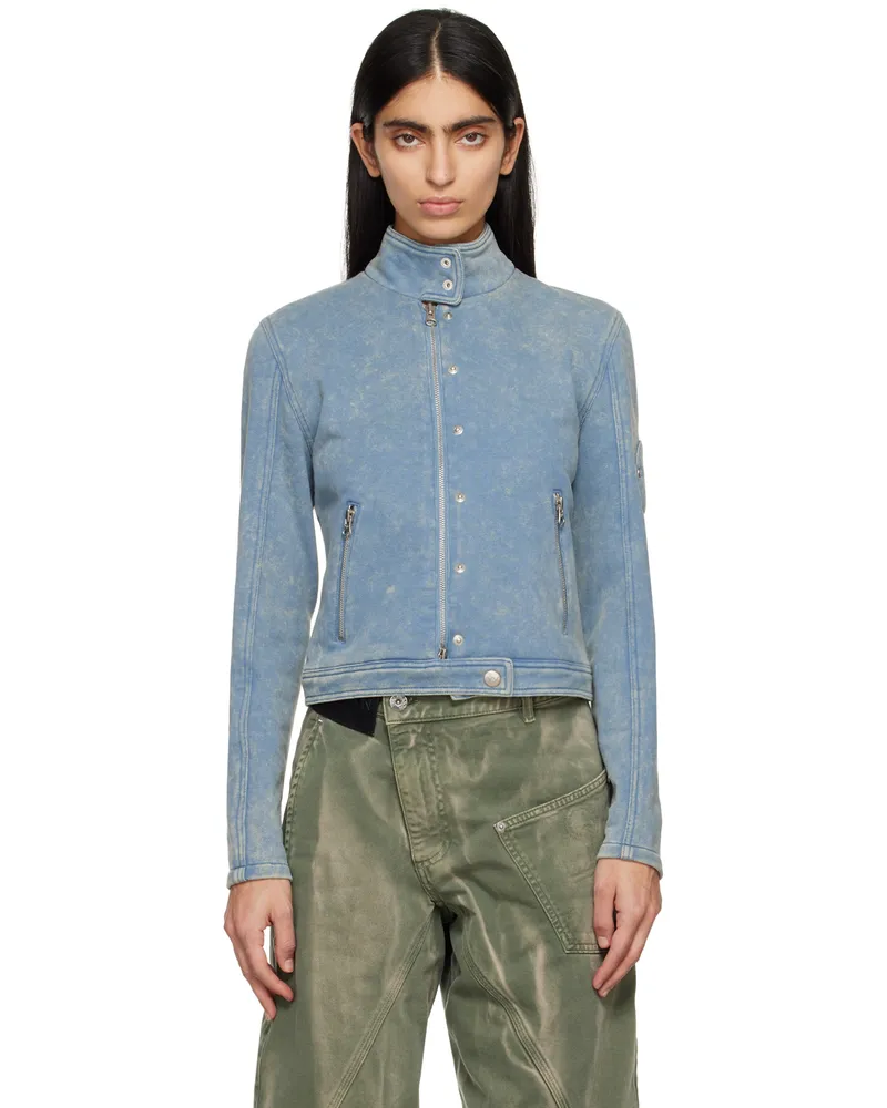 OPEN YY Blue Faded Biker Jacket Blue