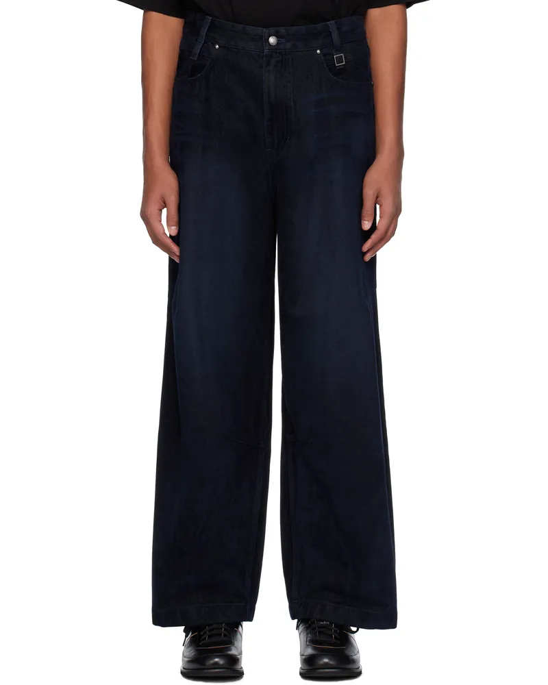 Wooyoungmi Navy Flocked Jeans 981n