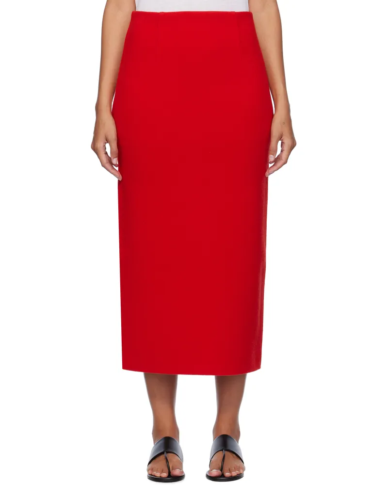 AURALEE Red Heavy Milano Rib Knit Midi Skirt Red