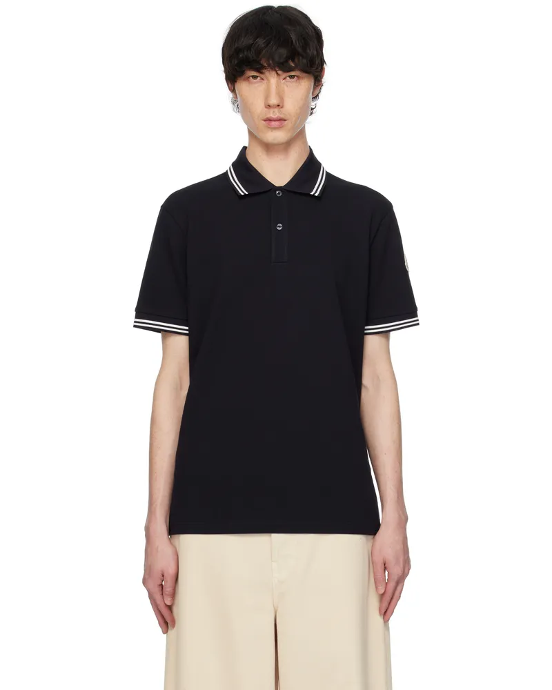 Moncler Navy Striped Trim Cotton Piquet Polo 77x