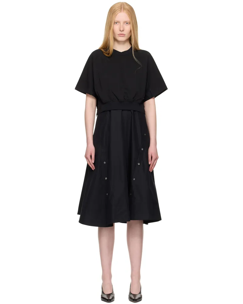 3.1 phillip lim Black Short Sleeve French Terry Combo Midi Dress Black