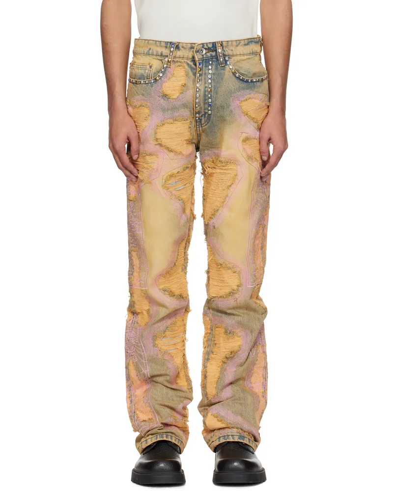 WHO DECIDES WAR Orange Stud Distressed Jeans Sky