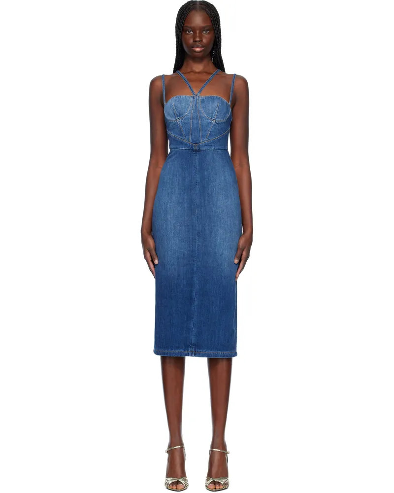 Nensi Dojaka Blue Gaelle Corset Denim Midi Dress Blue