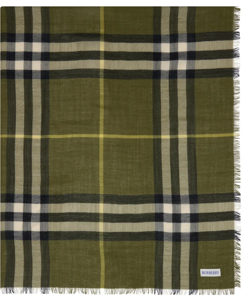 Burberry Khaki Wide Check Wool Scarf Pea
