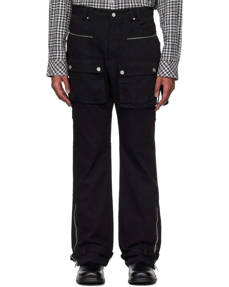 C2H4 Black Tulwar Cut Military Work Cargo Pants Faded