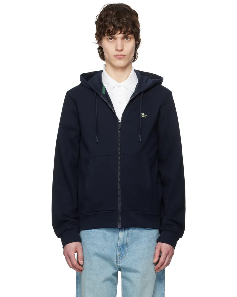 Lacoste Navy Zip-Up Fleece Hoodie Navy