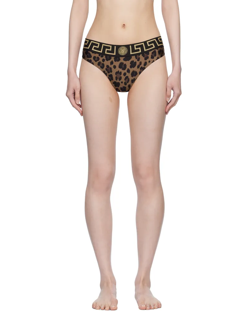 Versace Brown Greca Border Bikini Bottom 5n440-chestnut+gold