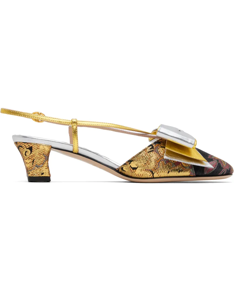 Valentino Garavani Silver & Gold Bowow Slingback Heels R8v