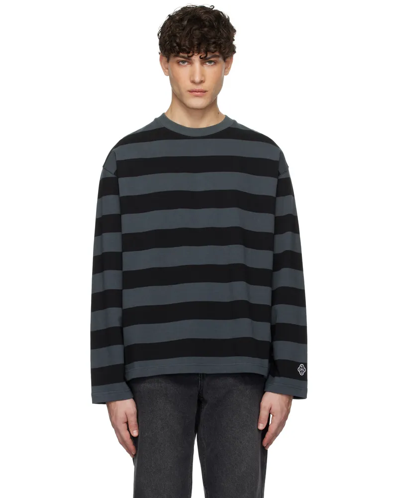 Uniform Bridge Gray & Black Striped Border T-Shirt Black