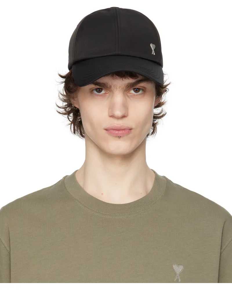 AMI Paris Black Twill Ami de Coeur Stud Cap 001