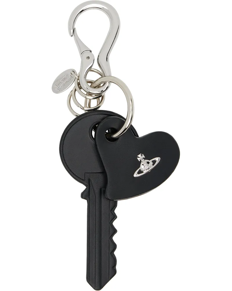 Vivienne Westwood Black Leather Key & Heart Keychain N401