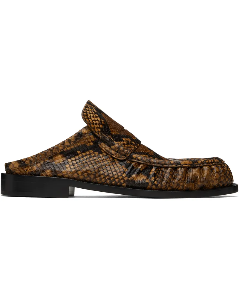 Dries van Noten Brown Snake Print Slip-on Loafers 712