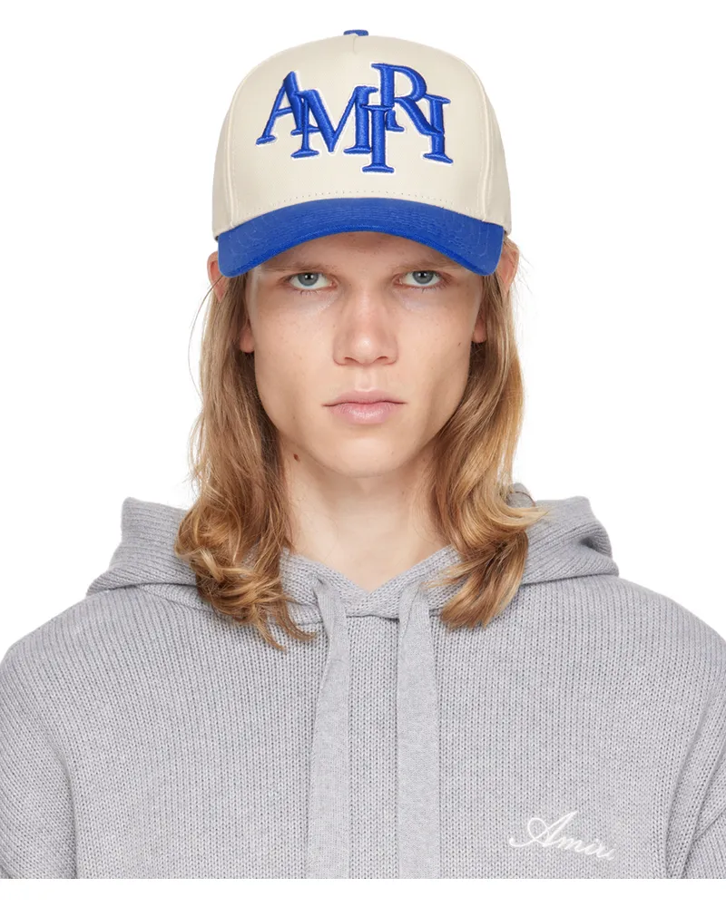 Amiri Off-White & Blue Staggered 'AMIRI' Canvas Cap Alabaster