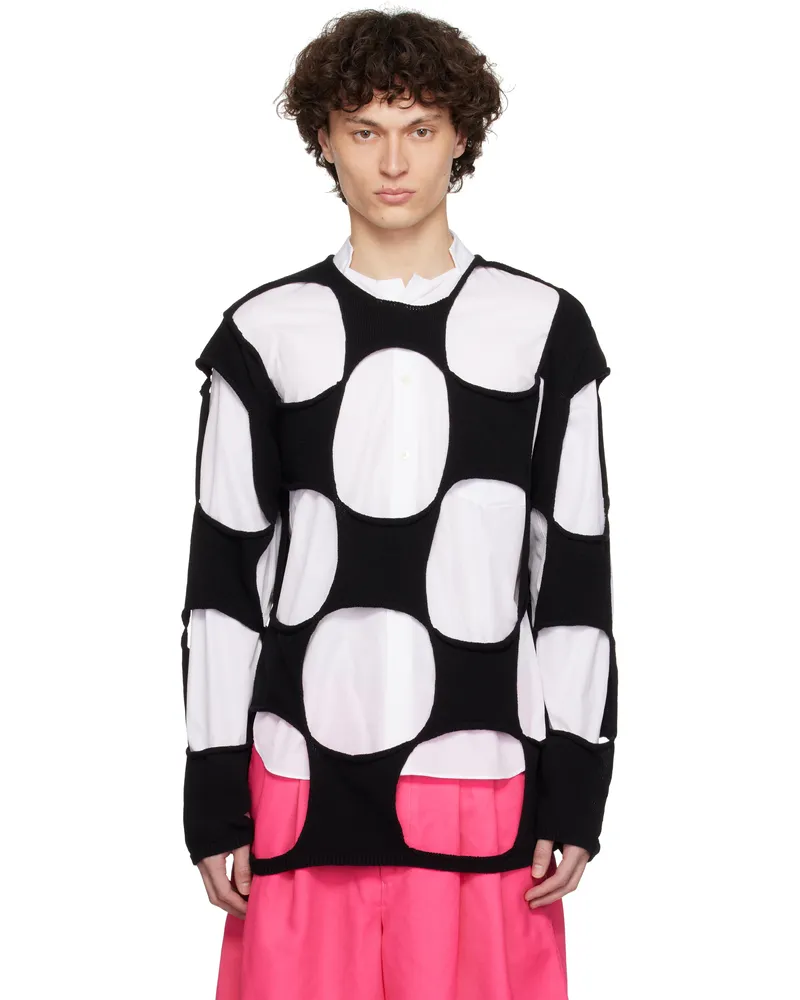 Comme des Garçons Black Cotton Code Intarsia B Pattern Crewneck Sweater Black