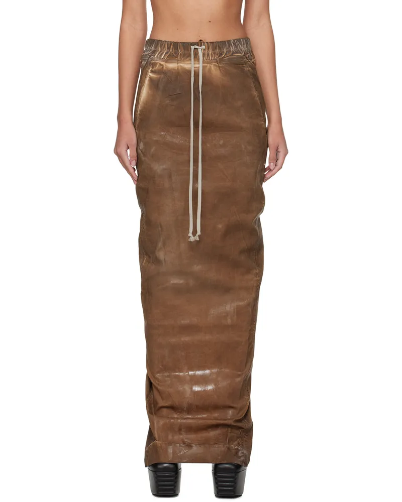 DRKSHDW by Rick Owens Brown Pull On Pillar Denim Maxi Skirt 54
