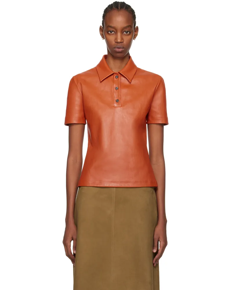Ferragamo Orange Spread Collar Leather Polo 003