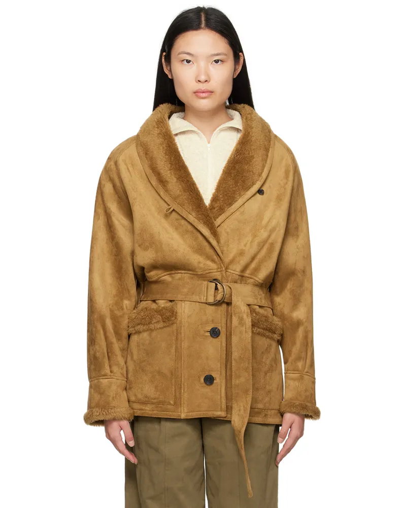 LVIR Tan Paneled Faux-Leather Coat Camel