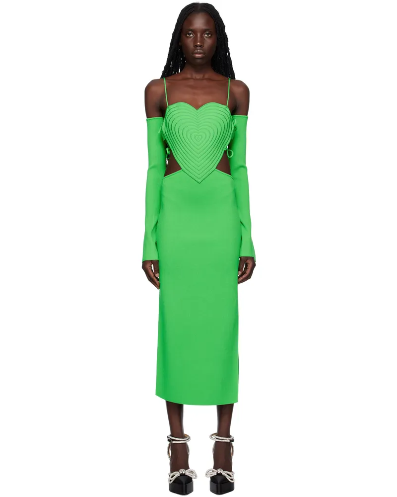 Mach & Mach Green Heart Midi Dress Green