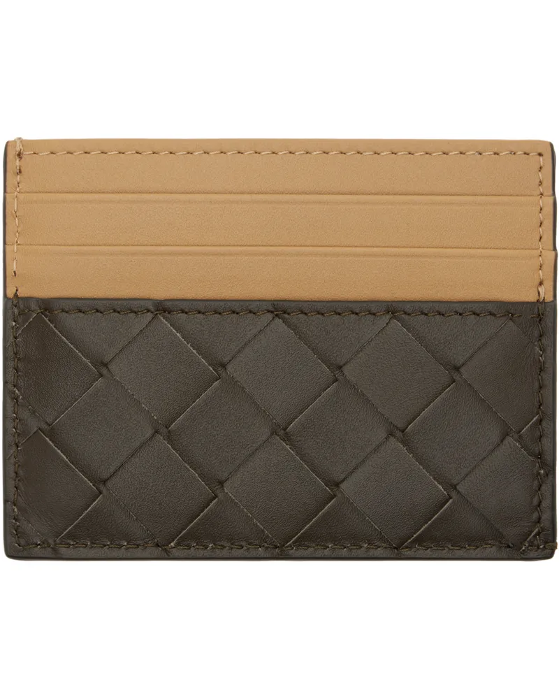 Bottega Veneta Beige & Brown Intrecciato Credit Card Holder 3392