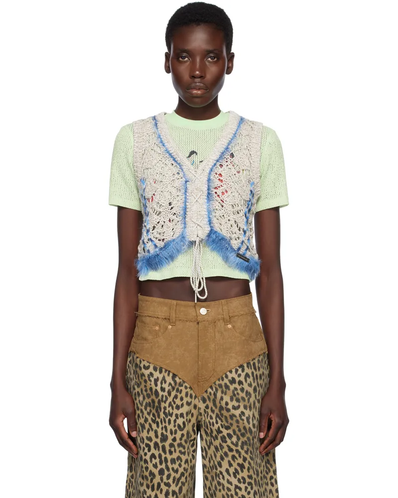 Andersson Bell Beige Western Lace-Up Knit Vest Beige