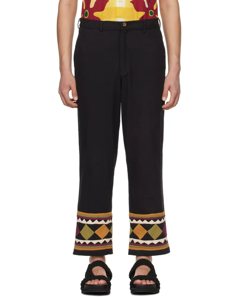 HARAGO Black Appliqué Trousers Black