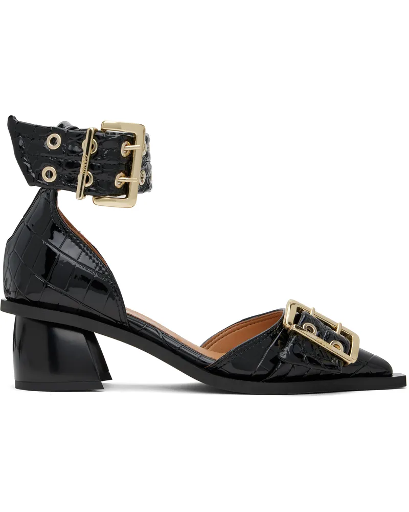 Ganni Black Feminine Buckle Open Cut Heels 099