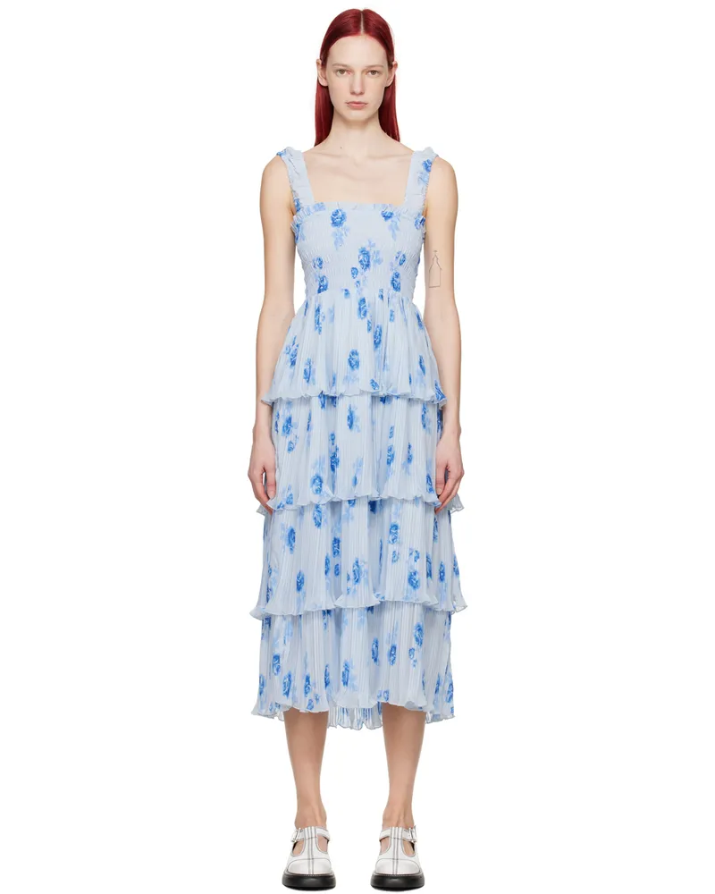 Ganni Blue Tiered Midi Dress 694