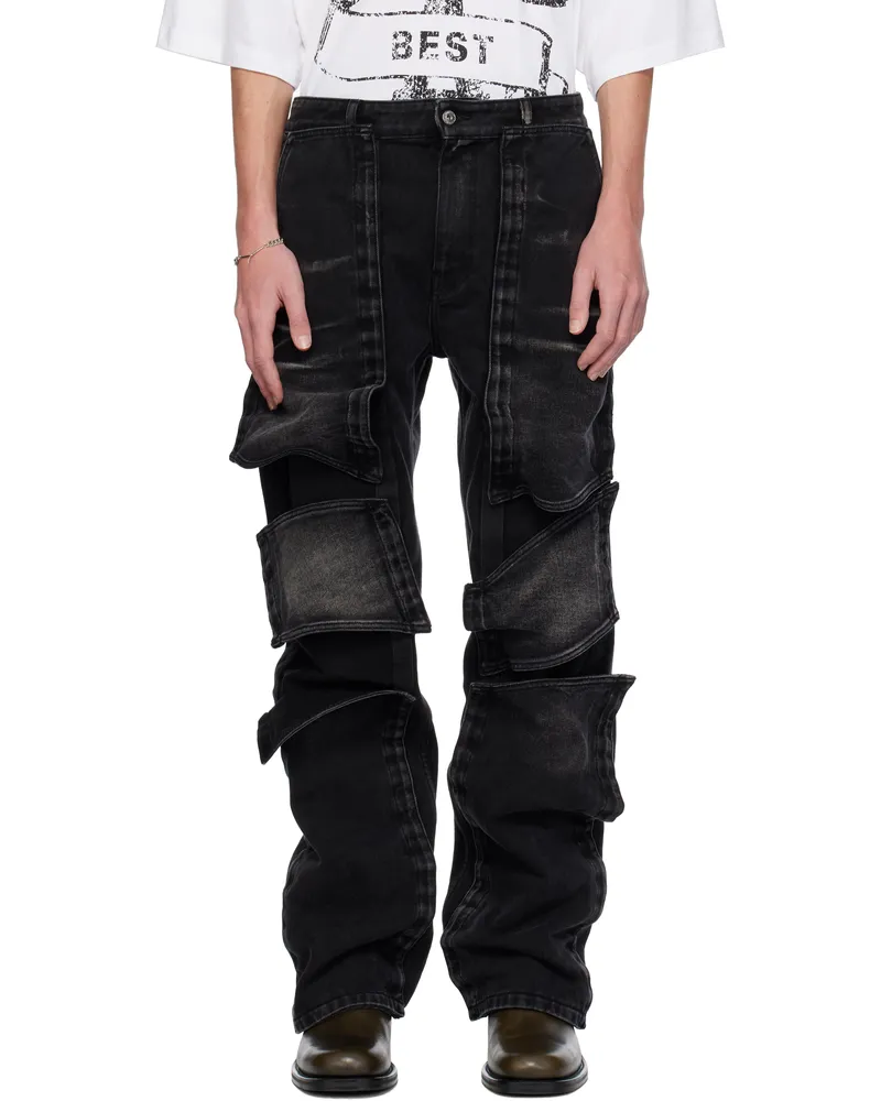 Y/PROJECT Black Velcro Multi Panel Jeans Faded