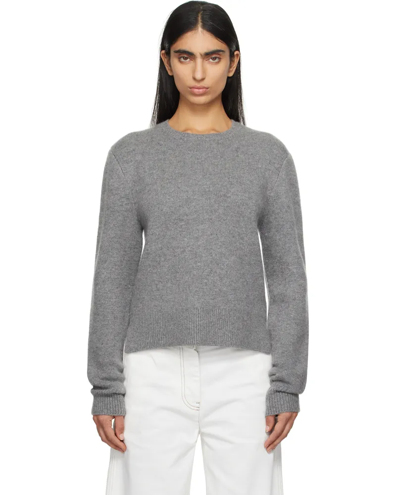 Totême Gray Cropped Crewneck Knit Sweater Grey