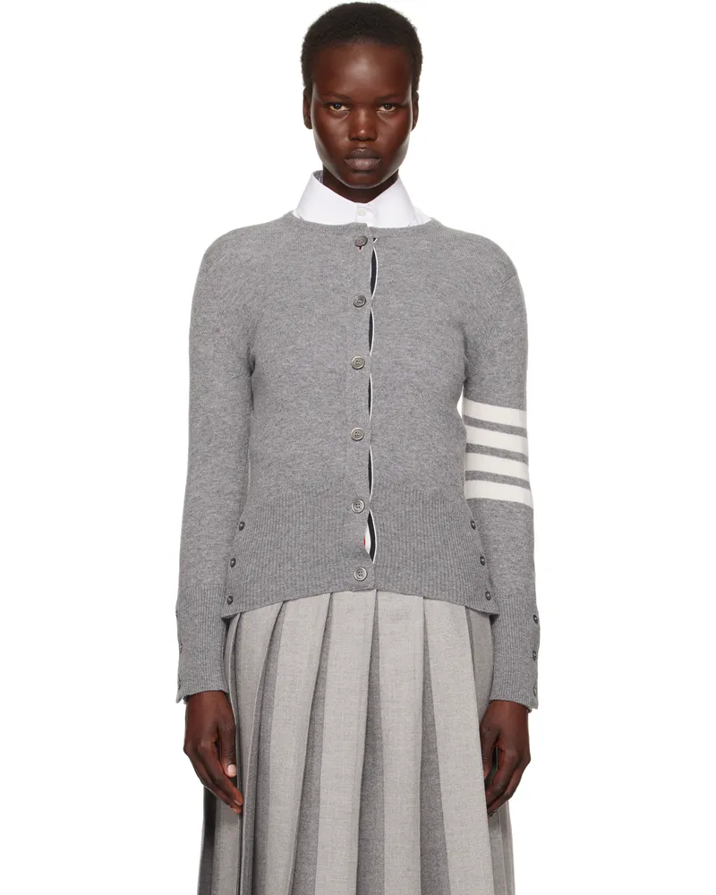 Thom Browne Gray Cashmere 4-Bar Classic Crew Neck Cardigan 055