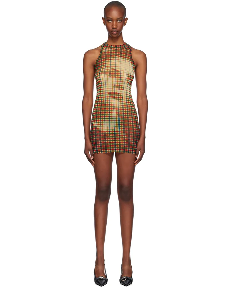 Jean Paul Gaultier Yellow & Green Tartan Face Minidress 95105030-sepia