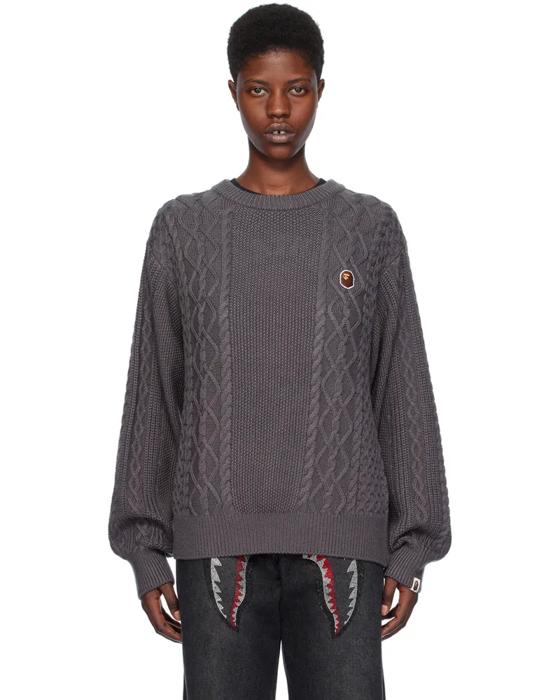 BAPE Gray Ape Head One Point Sweater Gray