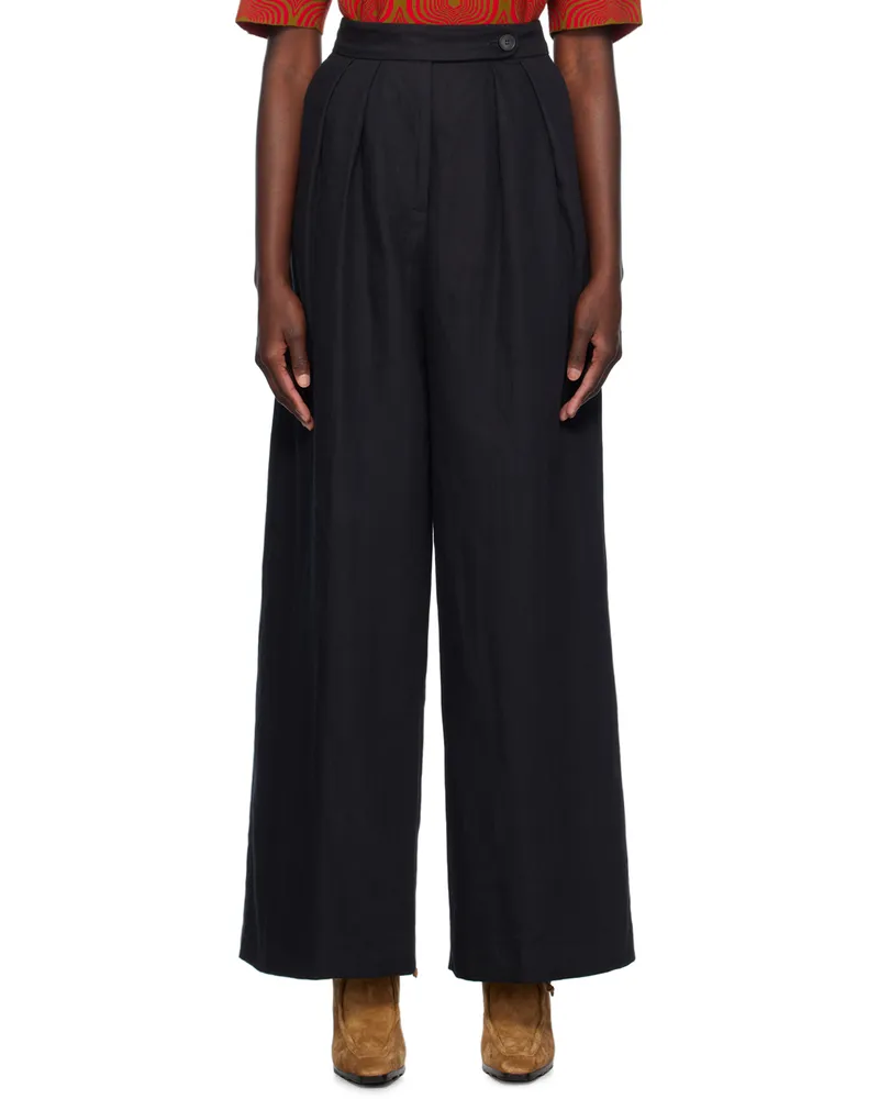 Dries van Noten Black Wide Pleated Trousers 900