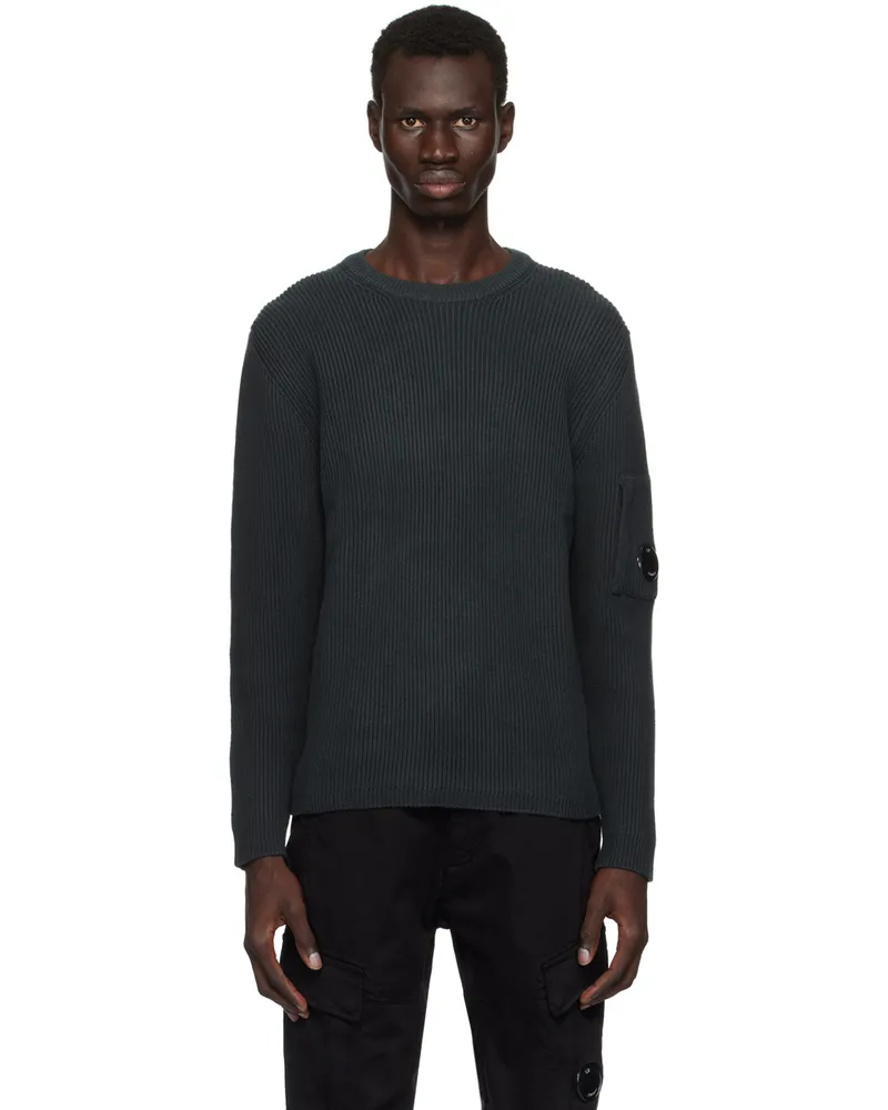 C.P. Company Khaki Full Rib Crewneck Knit Sweater Black