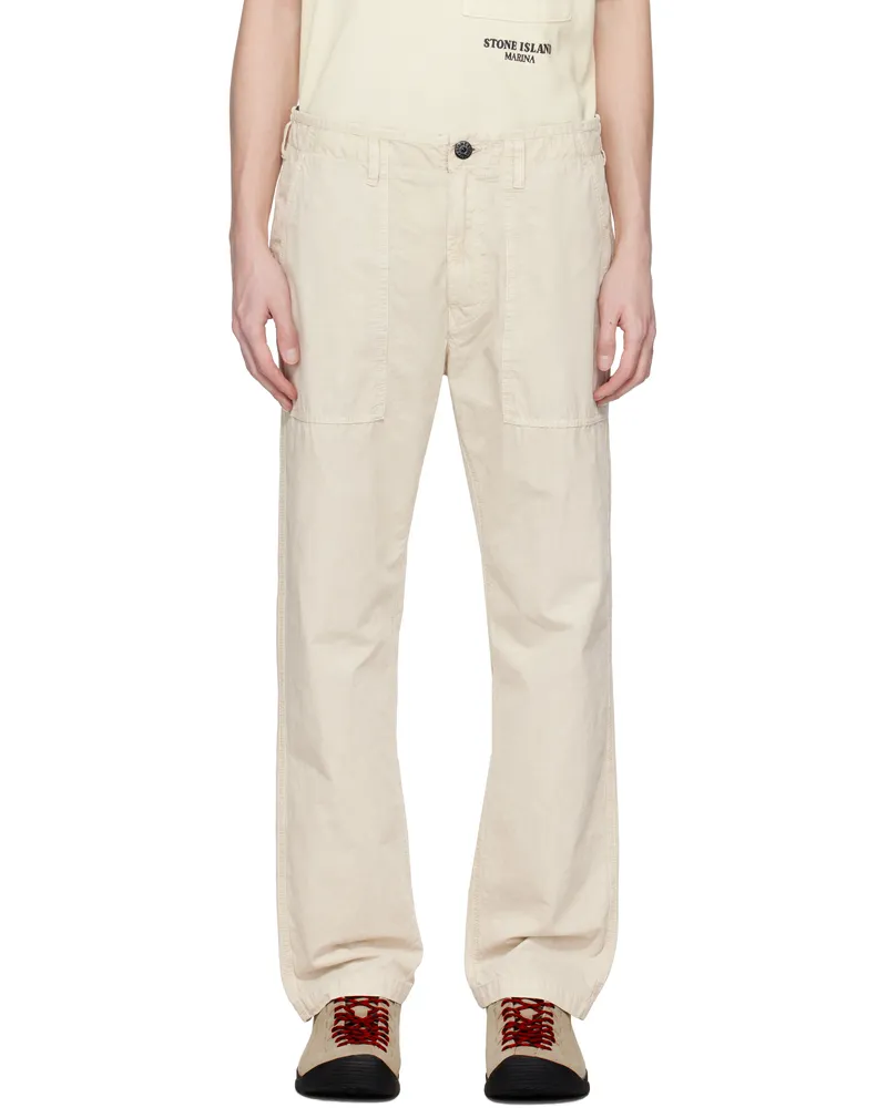 Stone Island Beige Brushed Organic Cotton Canvas Old Effect Trousers V0195