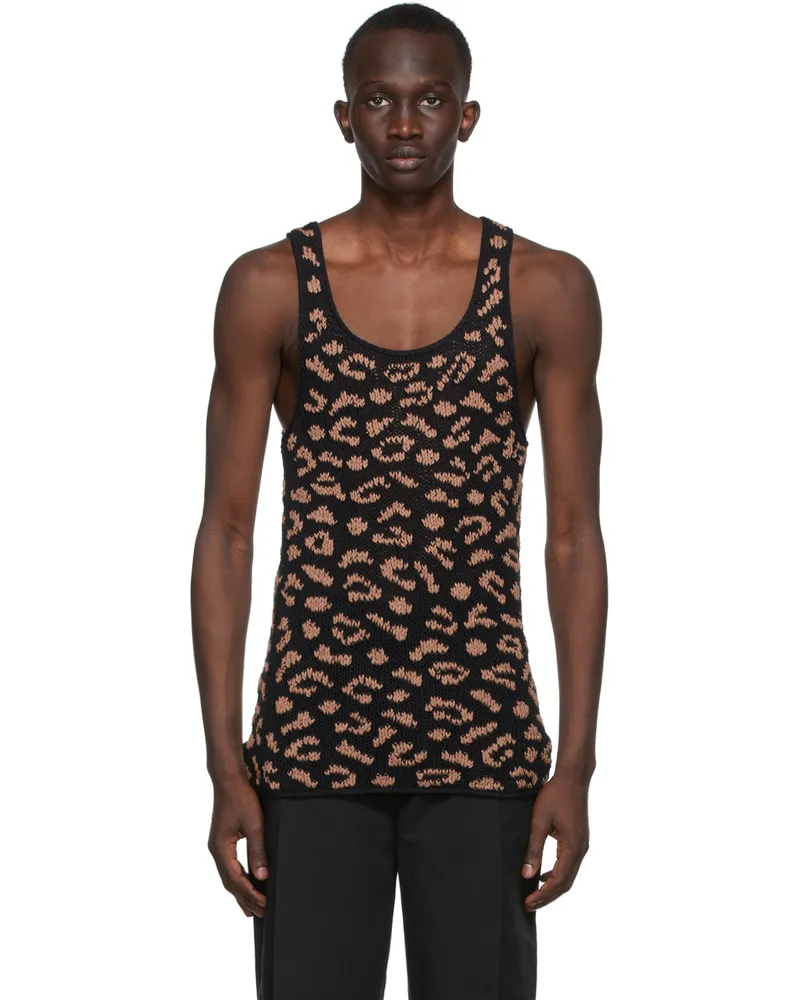 SITUATIONIST Black Cotton Tank Top Leopard