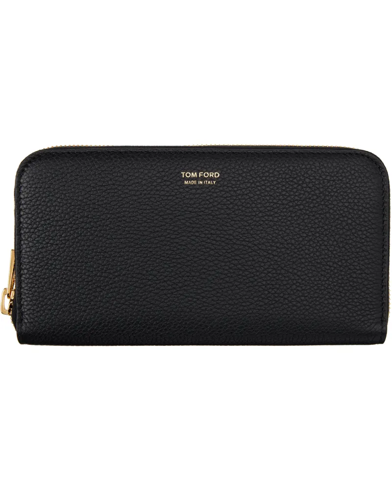 Tom Ford Black Soft Grain Leather Travel Wallet Black
