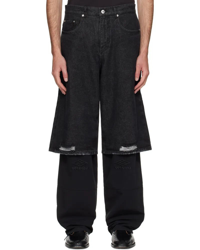 Umbro Black Hybrid Cargo Pants Washed