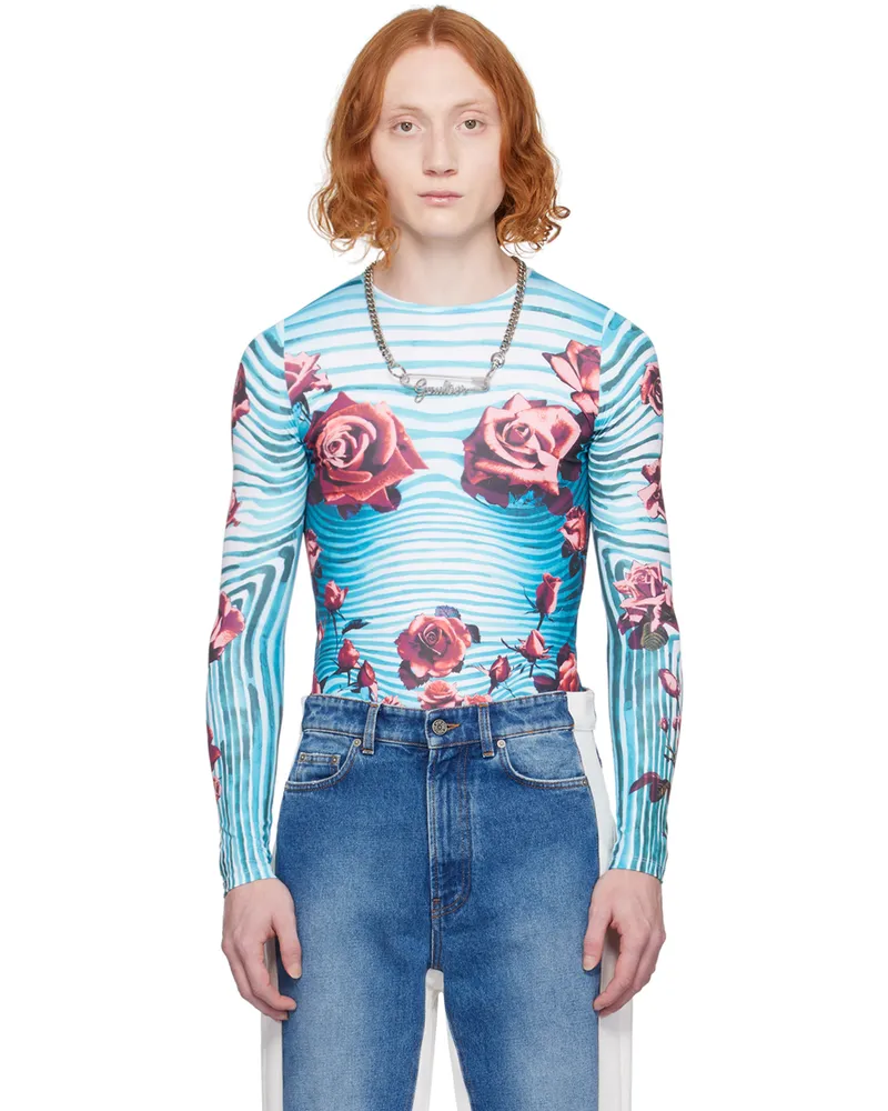 Jean Paul Gaultier Blue & Red Floral Long Sleeve T-Shirt 503001-blue