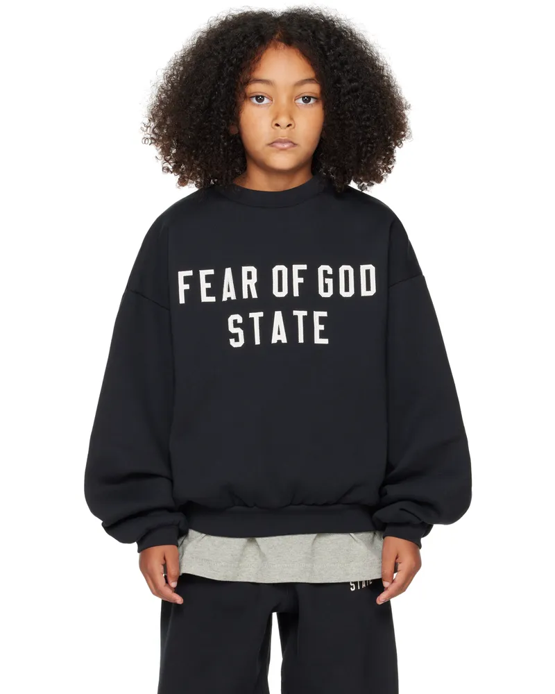 Fear of God Kids Black 90s Fit Fleece Crewneck Sweatshirt Jet