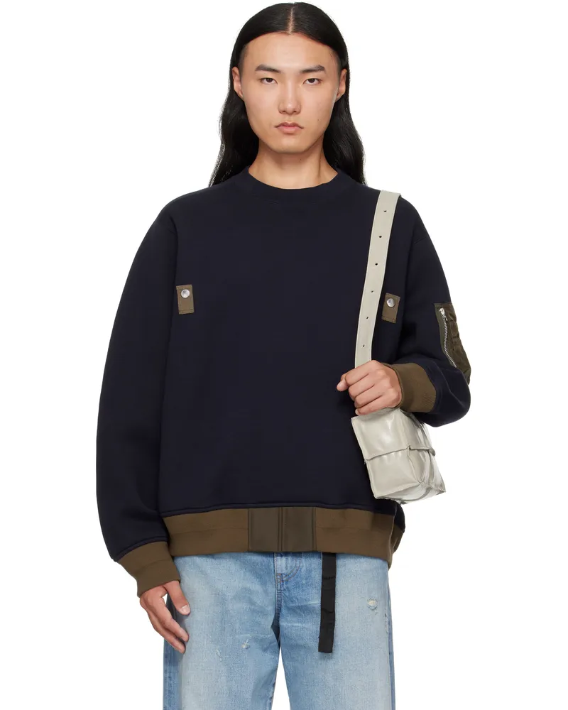 Sacai Navy & Khaki Sponge Sweat Sweater 233