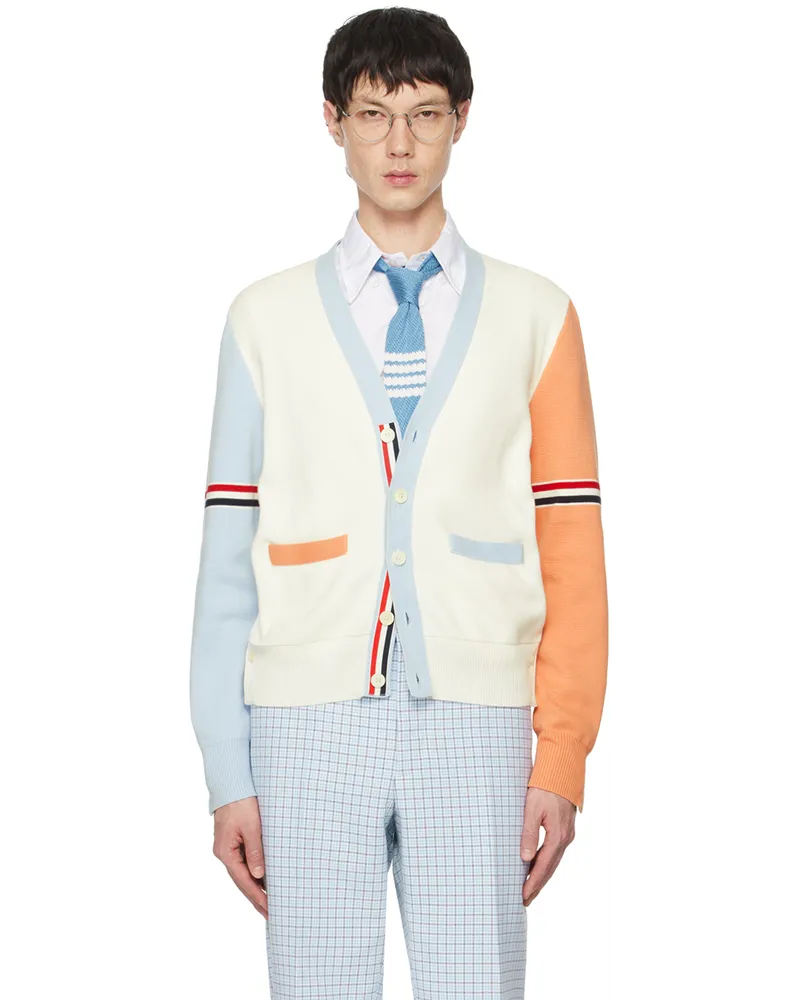 Thom Browne White Y-Neck Cardigan Seasonal