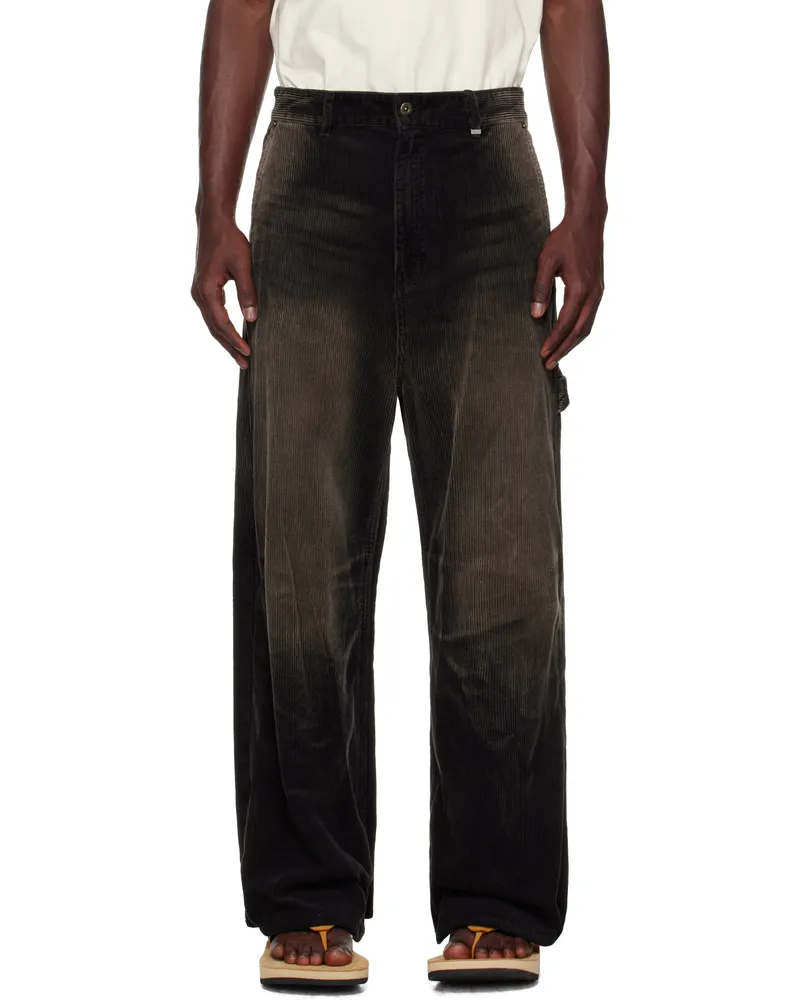 WE 11 DONE Black Vintage Wash Corduroy Trousers Black