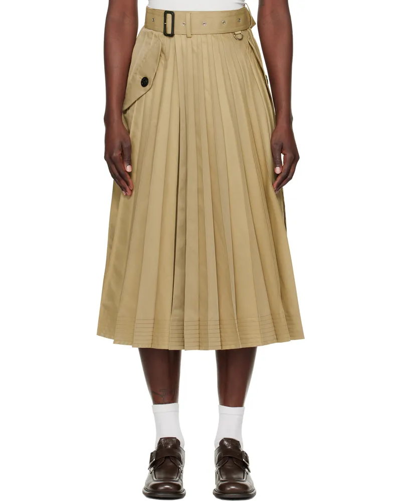 Sacai Beige Cotton Gabardine Midi Skirt 651