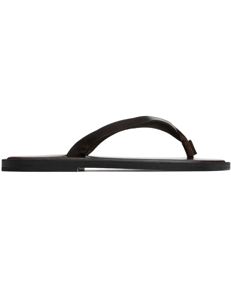 AURALEE Brown Leather Tong Flip-Flops Brown