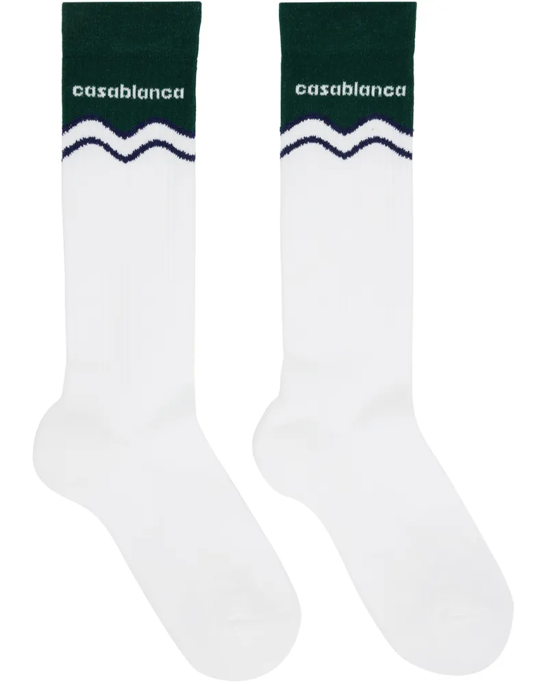 Casablanca Paris White & Green Evergreen Wave Socks Evergreen